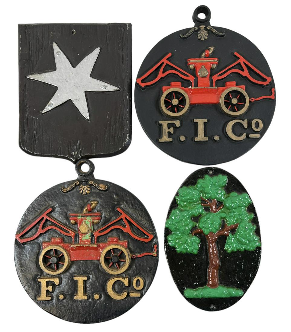 FIRE INSURANCE PLAQUES: LOT OF ORIGINAL AND RESTRIKE FIRE MARKS, 10"