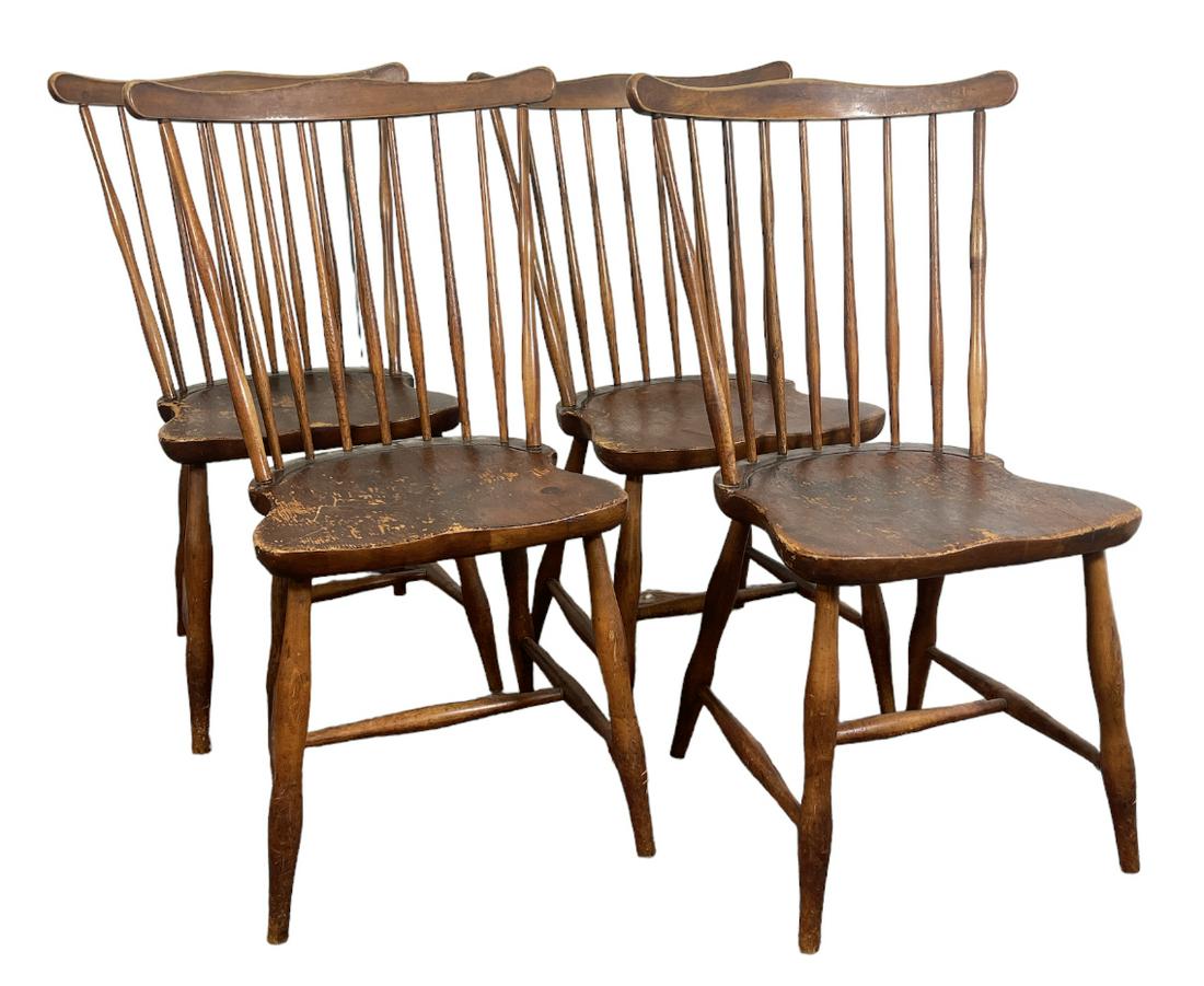 STICKLEY COMB-BACK CHAIRS: SET OF FOUR ORIGINAL STICKLEY SIDE CHAIRS. WEAR CONSISTENT WITH AGE.