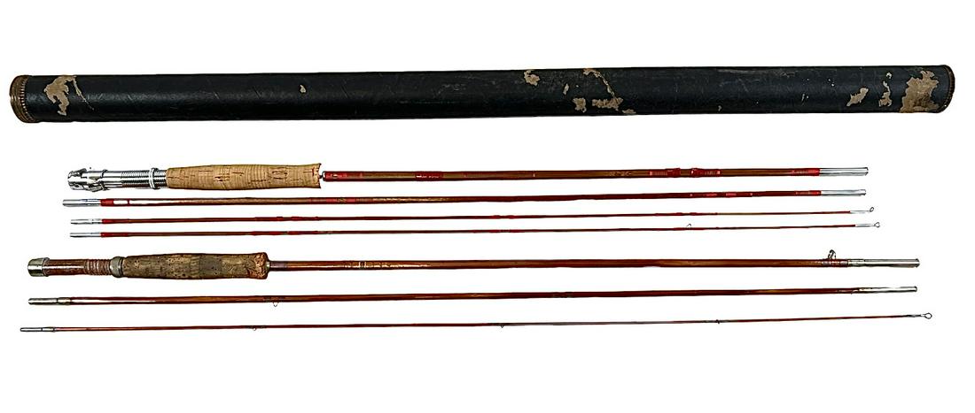 VINTAGE BAMBOO CANE POLES: ONE WITH TWO LOOSE EYES THAT ARE INCLUDED WITH SALE.