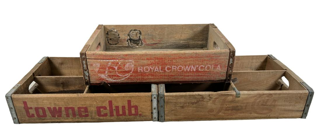 TRIO OF WOODEN SODA CRATES: RC, PEPSI-COLA, TOWNE CLUB