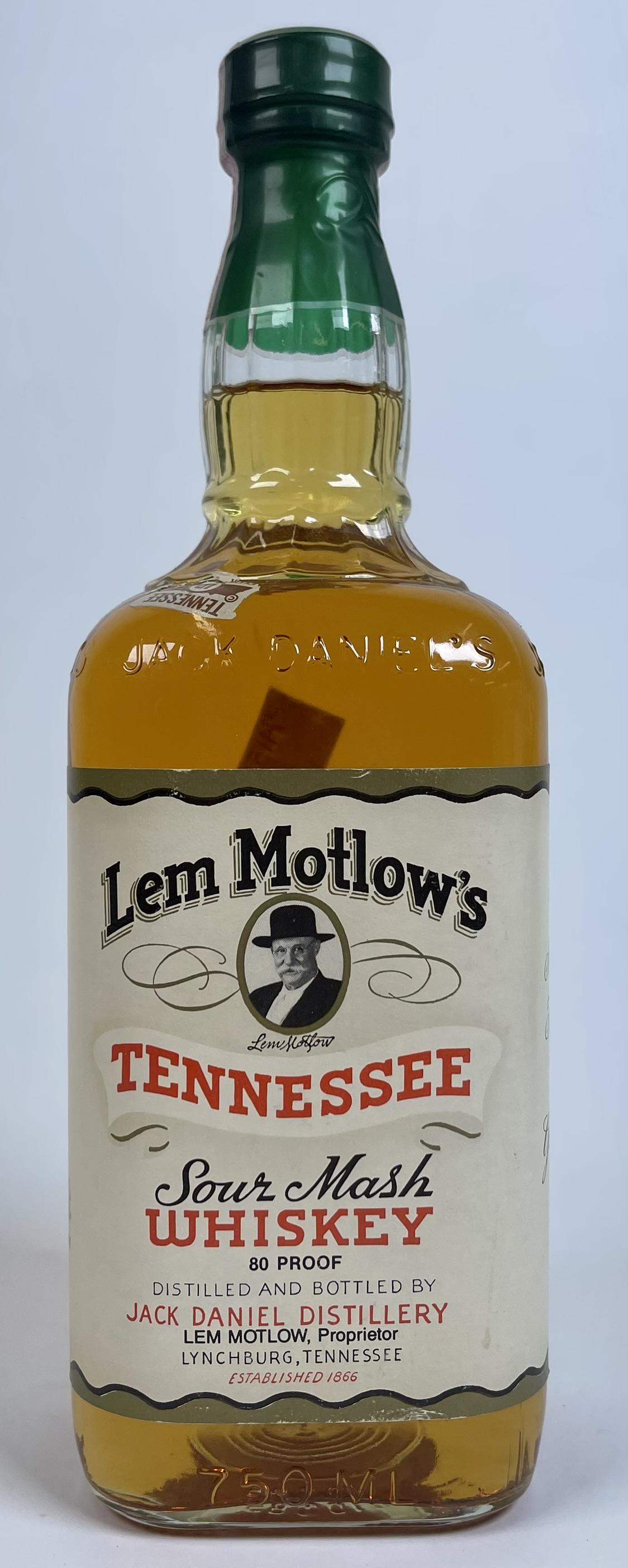 LEM MOTLOW'S TENNESSEE SOUR MASH WHISKEY: VINTAGE SEALED MOTLOW'S - JACK DANIEL DISTILLERY WHISKEY, 750ML, SEALED. SOLD AS COLLECTIBLE BOTTLE, CONTENTS INCIDENTAL. LOCAL PICK UP ONLY, NO SHIPPING.