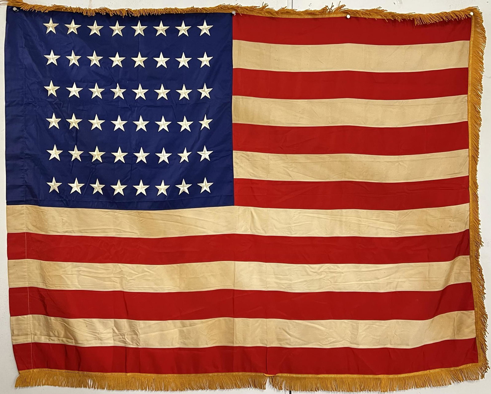 48-STAR U.S. FLAG: 48 STAR FLAG, YELLOW FRINGE. 51"X62"