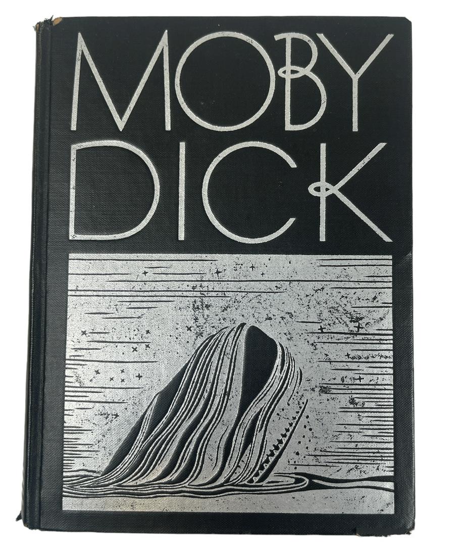 1930 MOBY DICK OR THE WHALE HERMAN MELVILLE: 1930 FIRST PRINTING BY RANDOM HOUSE WITH ILLUSTRATIONS BY ROCKWELL KENT. LIGHT CHIPPING AT SPINE AND LOWER FRONT COVER, VERY GOOD.