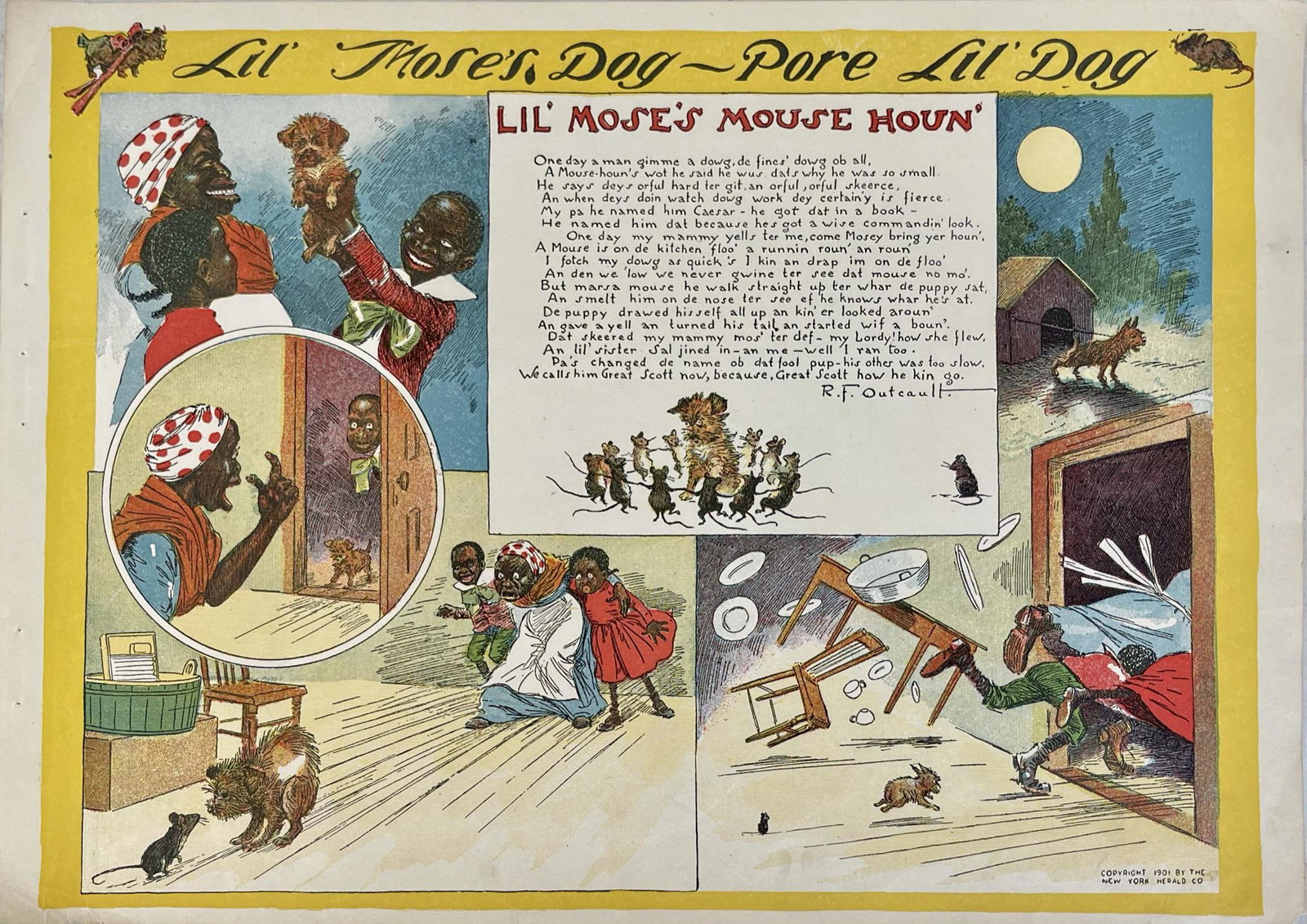 BLACK AMERICANA - PORE LIL MOSE: PORE LIL DOG, C.1900, NEW YORK HERALD, UNMOUNTED. 10.75"X15"
