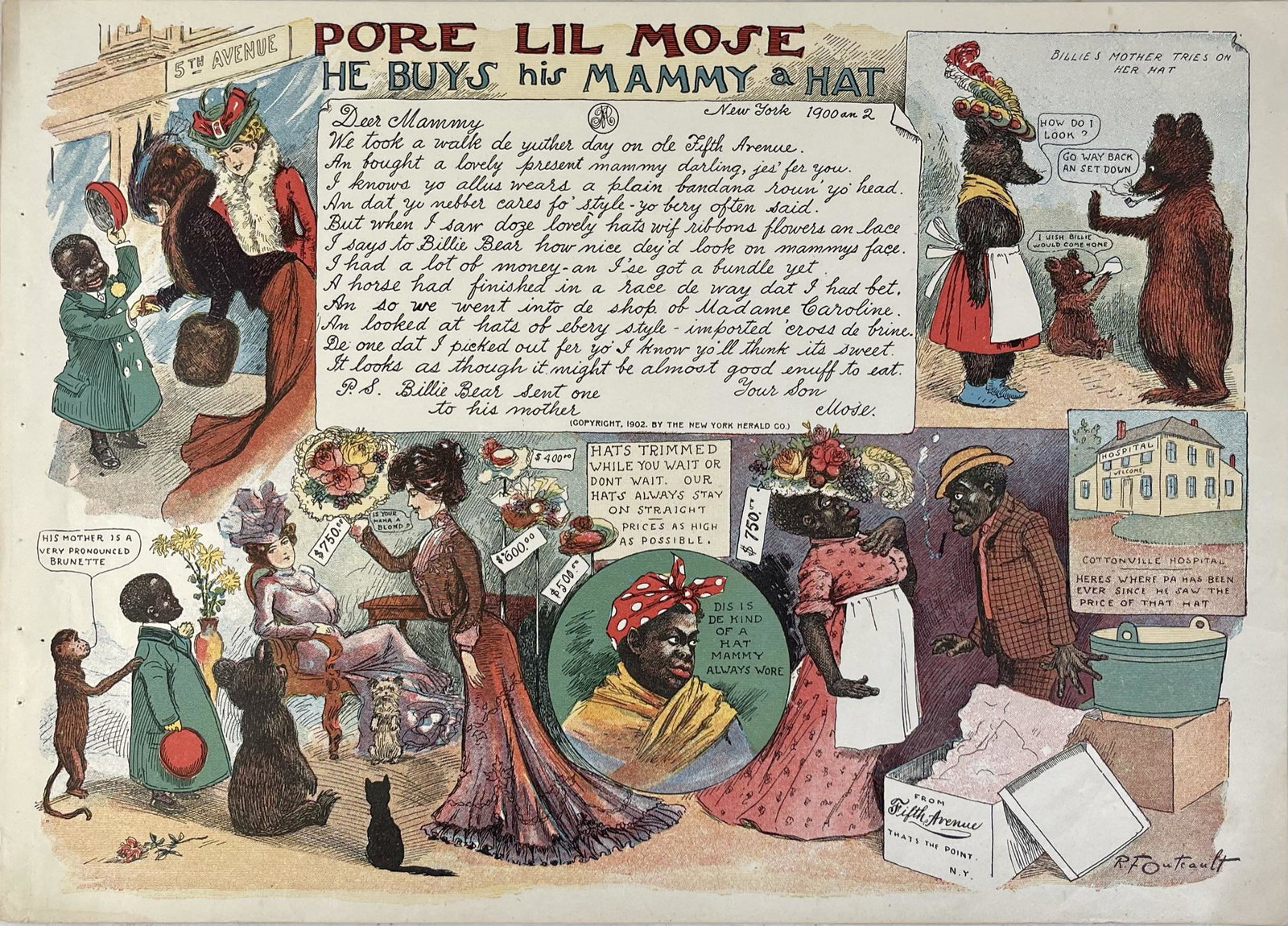 BLACK AMERICANA - PORE LIL MOSE: HE BUYS HIS MAMMY A HAT, C.1900, NEW YORK HERALD, UNMOUNTED. 10.75"X15"