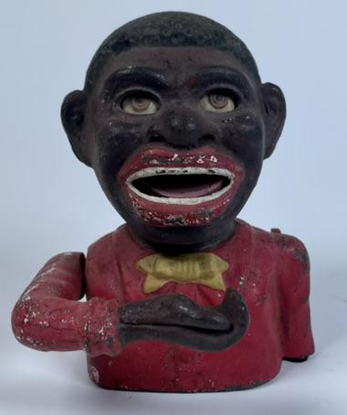 JOHN HARPER JOLLY CAST IRON ANIMATED BANK: 7"H