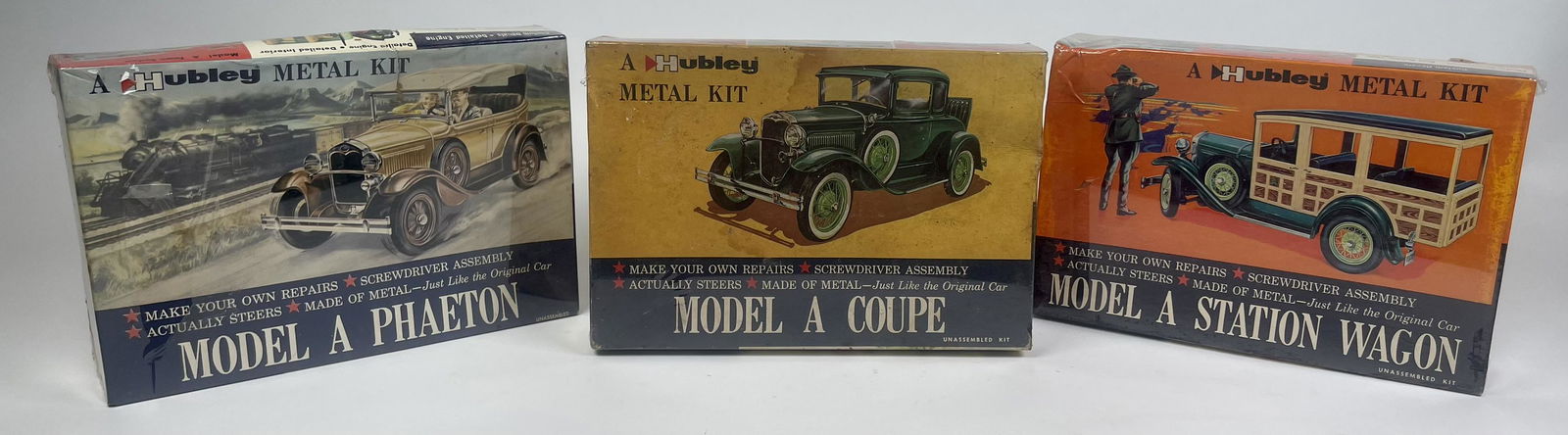 HUBLEY MODEL A KIT CARS: UNASSEMBLED KIT CARS IN ORIGINAL BOXES.