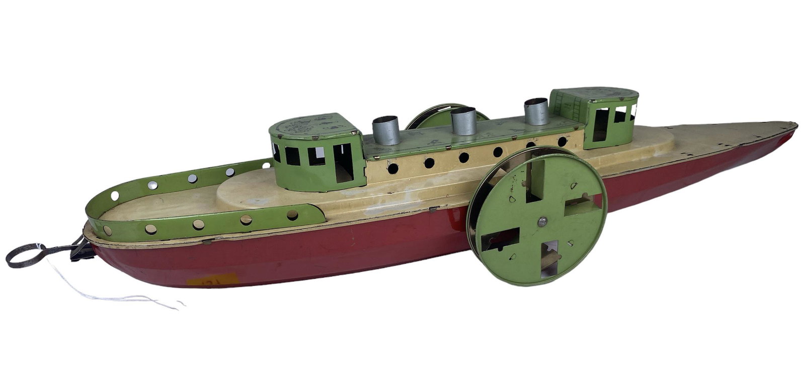 BETTSY GREEN NO. 165 PADDLE WHEEL BOAT: TIN PADDLEWHEEL BOAT. 26"