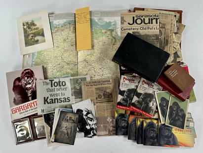 GARGANTUA - M'TOTO - MARIA HOYT COLLECTION: A COLLECTION OF MEMENTOS FROM THE ESTATE OF MARIA HOYT, OWNER OF M'TOTO, THE QUEEN OF THE GORILLAS. INCLUDES HOLIDAY GREETING CARD, FOLIO OF CLIPPINGS, MAGAZINES,HOYT'S COPY OF "TOTO AND I" - 1941,