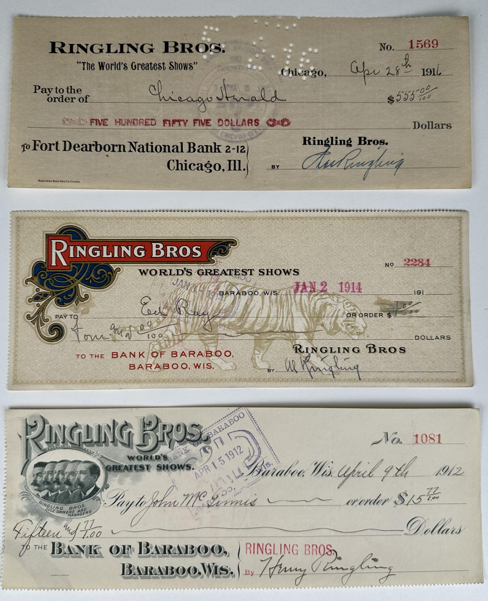 RINGLING BROS. SIGNED BANK CHECKS (1 of 2)