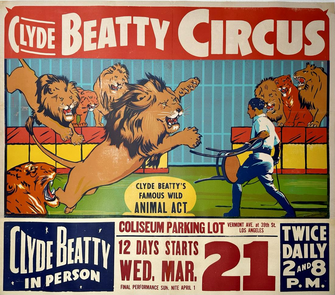 CLYDE BEATTY CIRCUS POSTER - WILD ANIMAL ACT (1 of 1)