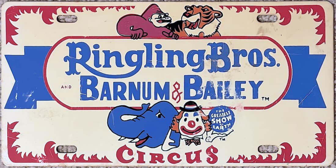 RINGLING BROS AND BARNUM & BAILEY AUTO TAG/LICENSE PLATE, 1969 (1 of 1)