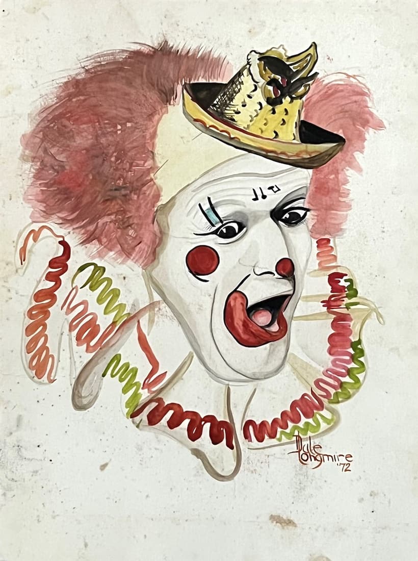 RINGLING CLOWN BOBBY KAY ORIGINAL WATERCOLOR PAINTING BY DALE LONGMIRE, 1972 (1 of 1)
