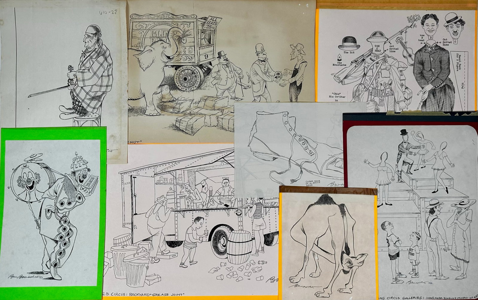 BILL BALLANTINE ARTWORK: PRINTS OF SKETCHES BY BILL BALLANTINE, ONE TIME CLOWN, DEAN OF CLOWN COLLEGE AND ILLUSTRATOR.