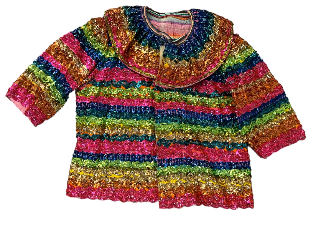CIRCUS VARGAS SPEC WARDROBE: MULTI-COLORED SEQUIN WARDROBE TOP AS WORN ON CIRCUS VARGAS, 1970'S.