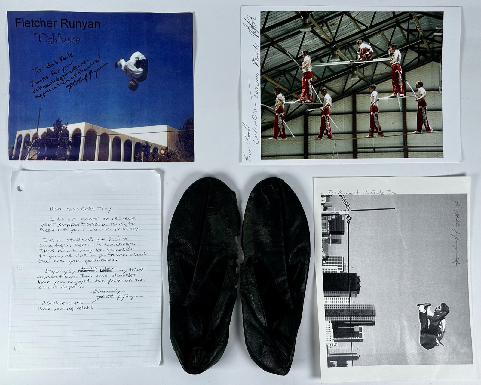 FLETCHER RUNYAN WIRE WALKING SHOWS: GIFT OF FLETCHER RUNYAN (AMERICAN CIRCUSES) TO BOB DALE, C.2009. INCLUDES PHOTOGRAPHS AND A LETTER FROM RUNYAN THANKING DALE FOR SUPPORT.