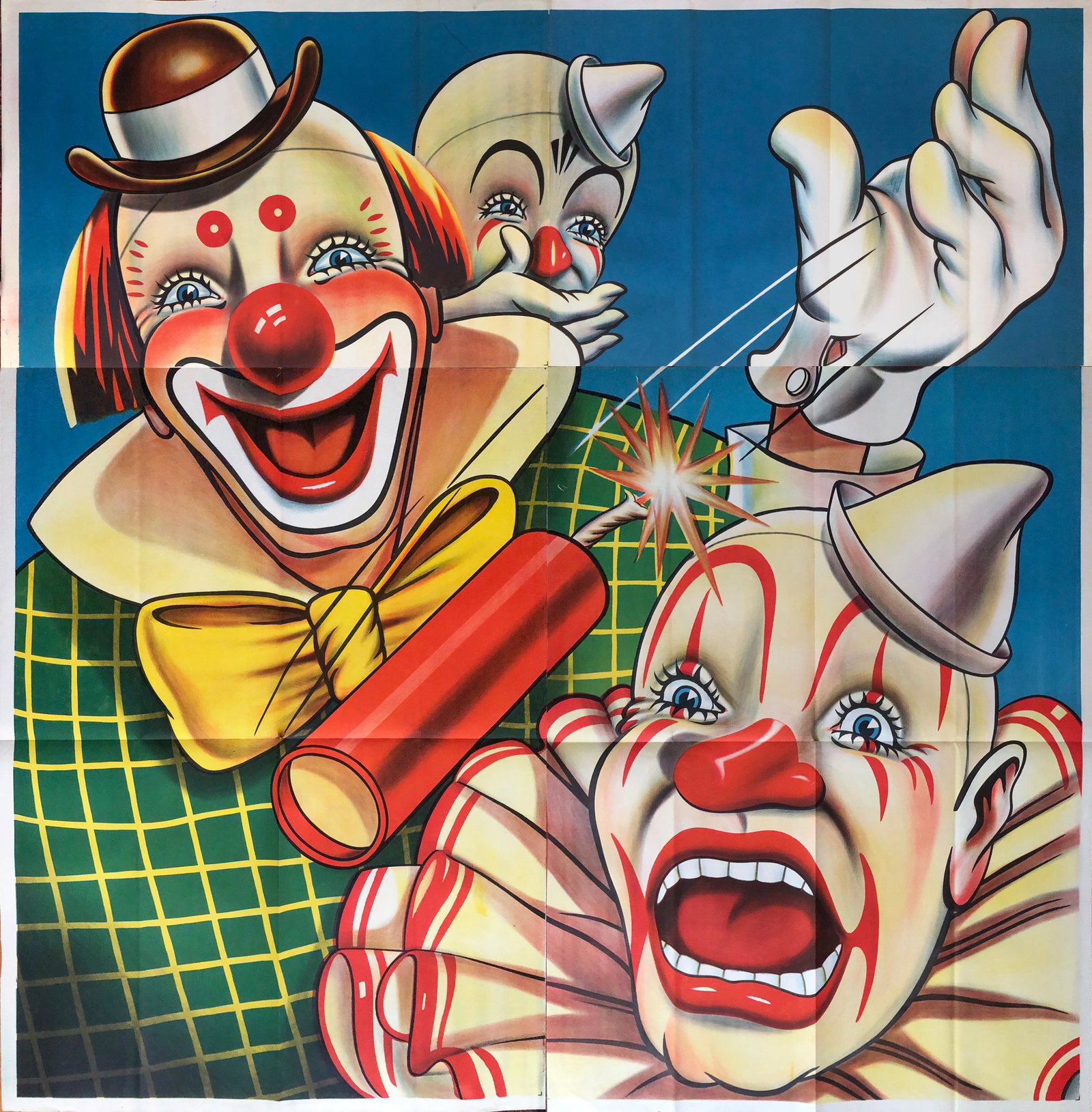STOCK CIRCUS POSTER - CLOWNS: STOCK 6-SHEET POSTER, C.1960'S. FOLDS, ONE SMALL TEAR AT MARGIN. 82"X82"