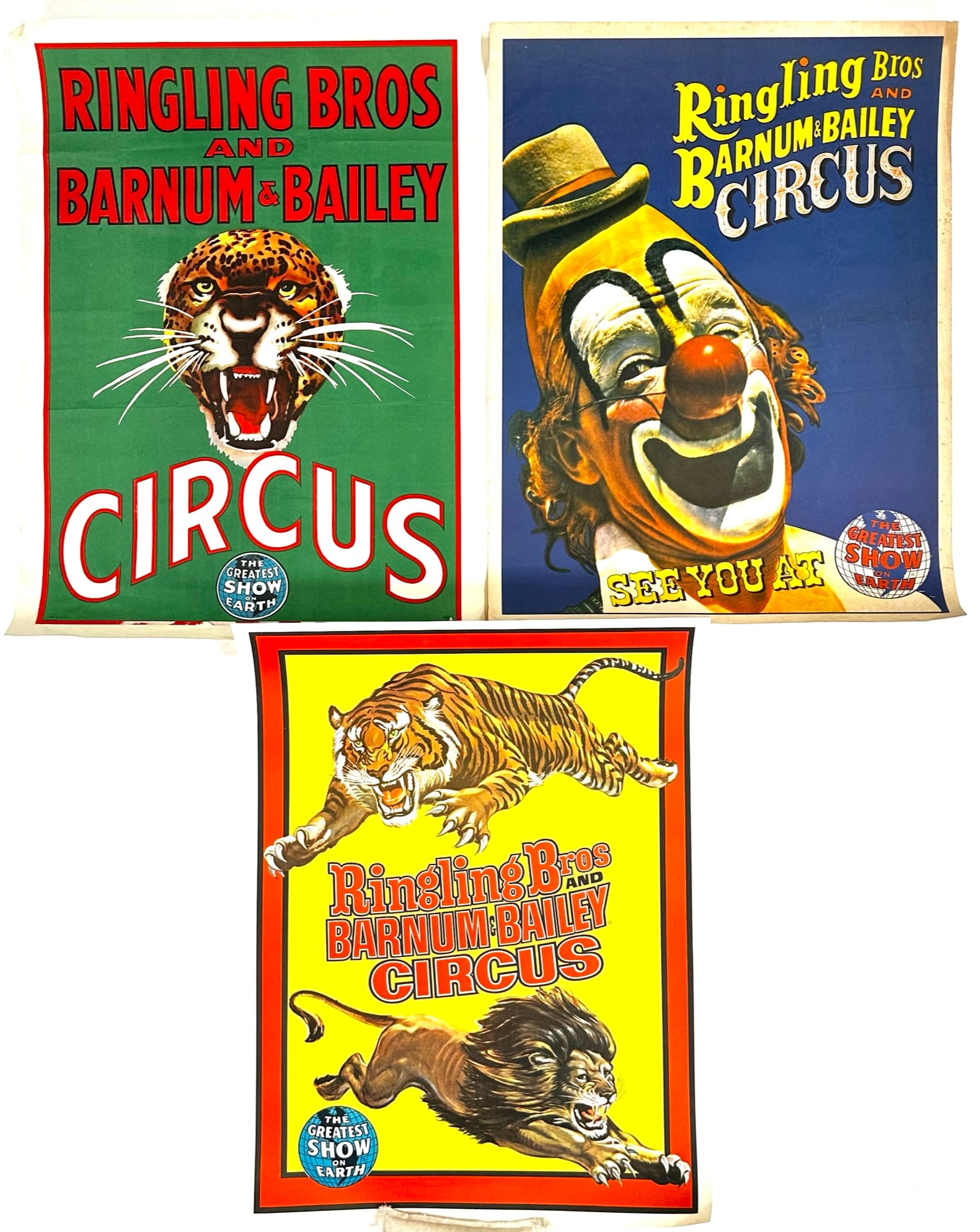 RINGLING BROS. BARNUM BAILEY CIRCUS POSTERS: THREE HALF SHEETS, 1960'S. UNMOUNTED, SLIGHT WEAR CONSISTENT WITH POSTING. 21"X28"