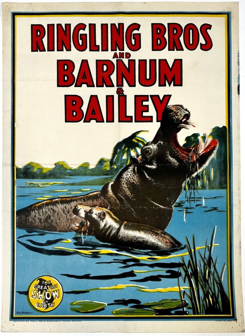 RINGLING BROS. BARNUM BAILEY CIRCUS POSTER: HALF SHEET, 1940'S. UNMOUNTED, FOLDS. 21"X28"