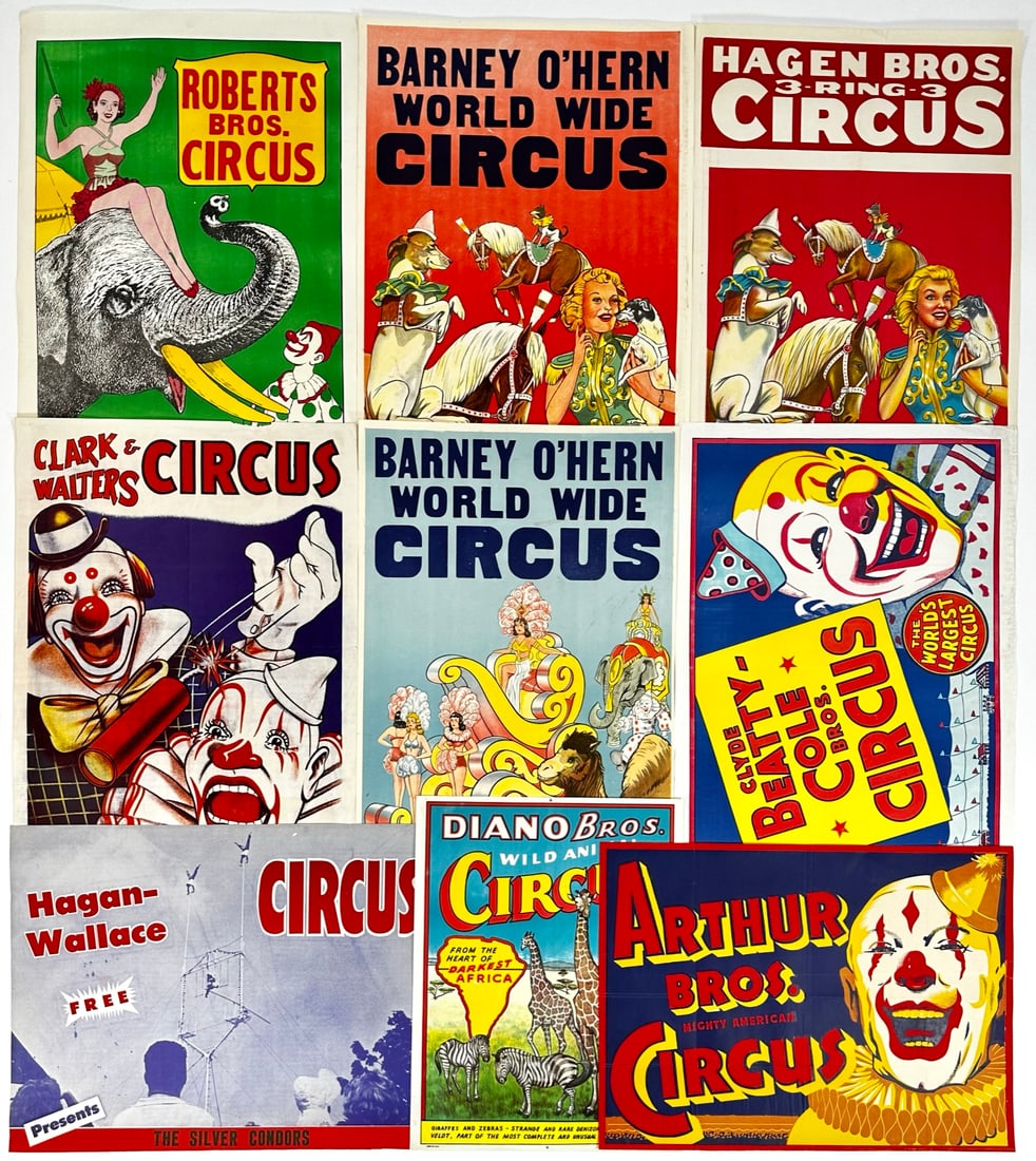 AMERICAN CIRCUS POSTER COLLECTION: HALF SHEETS, FOLDS, WEAR CONSISTENT WITH POSTING. APPROX 21"X27"