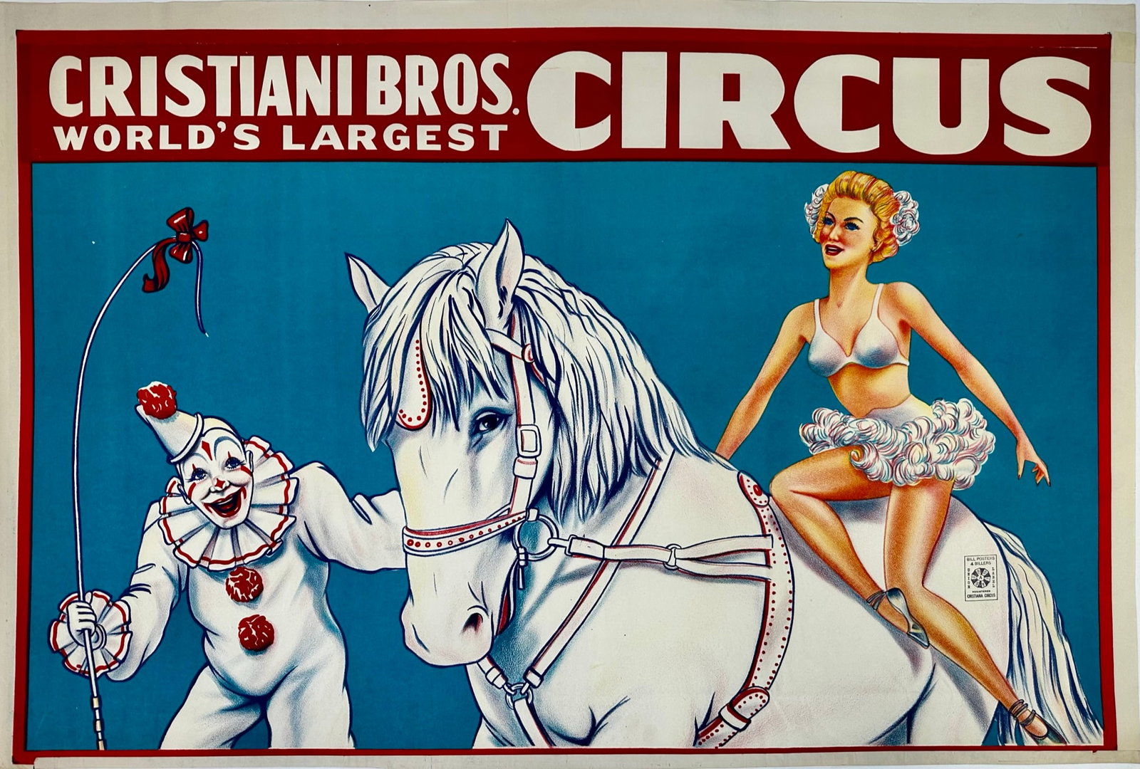 CRISTIANI BROS. CIRCUS POSTER: ONE SHEET, UNMOUNTED, UNPOSTED. 28"X42"