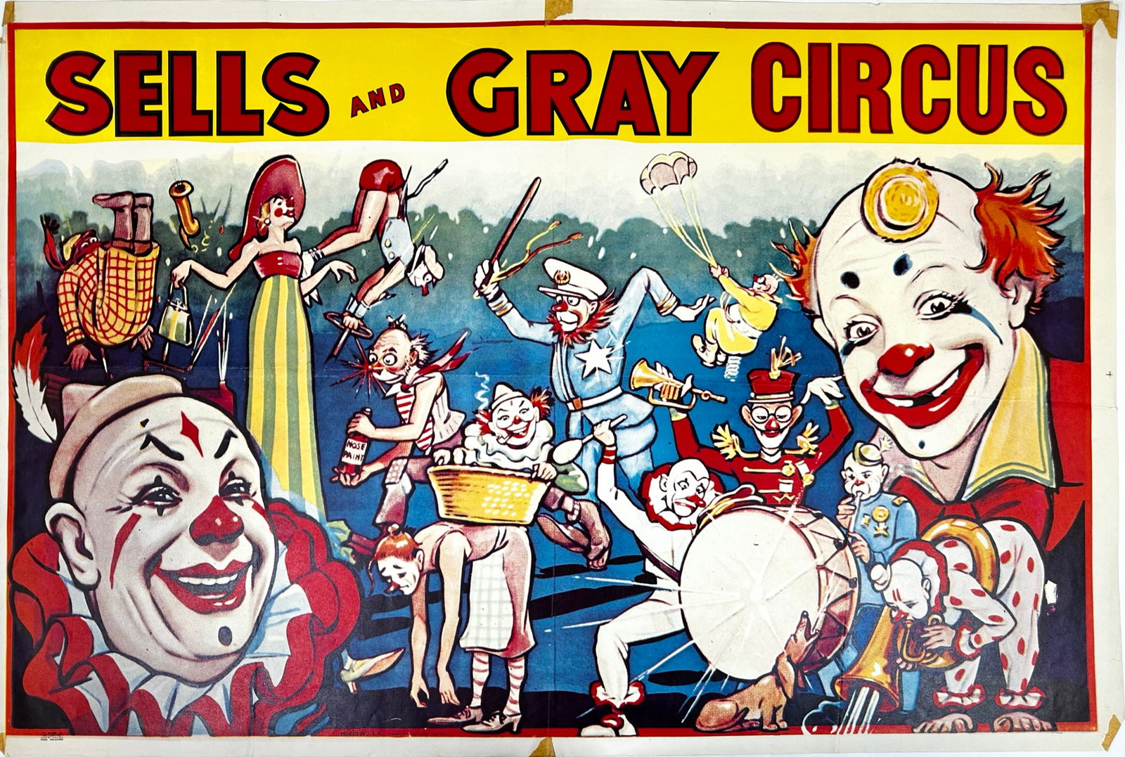 SELLS & GRAY CIRCUS POSTER: ONE SHEET, UNMOUNTED, FOLDS, 28"X42"