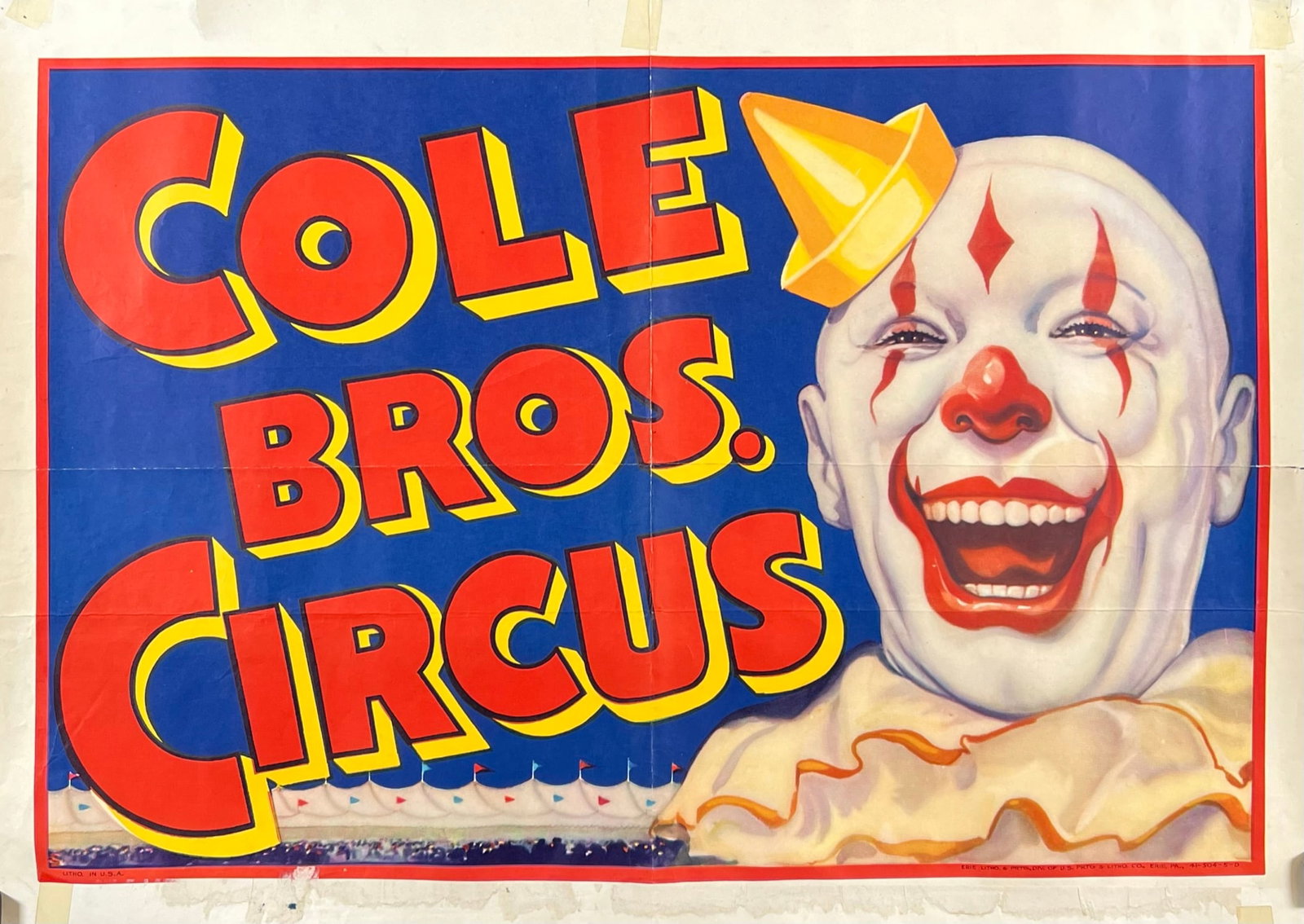 COLE BROS. CIRCUS POSTER: HALF SHEET, 1944. UNMOUNTED, FOLDS, WEAR CONSISTENT WITH POSTING. 21"X28"