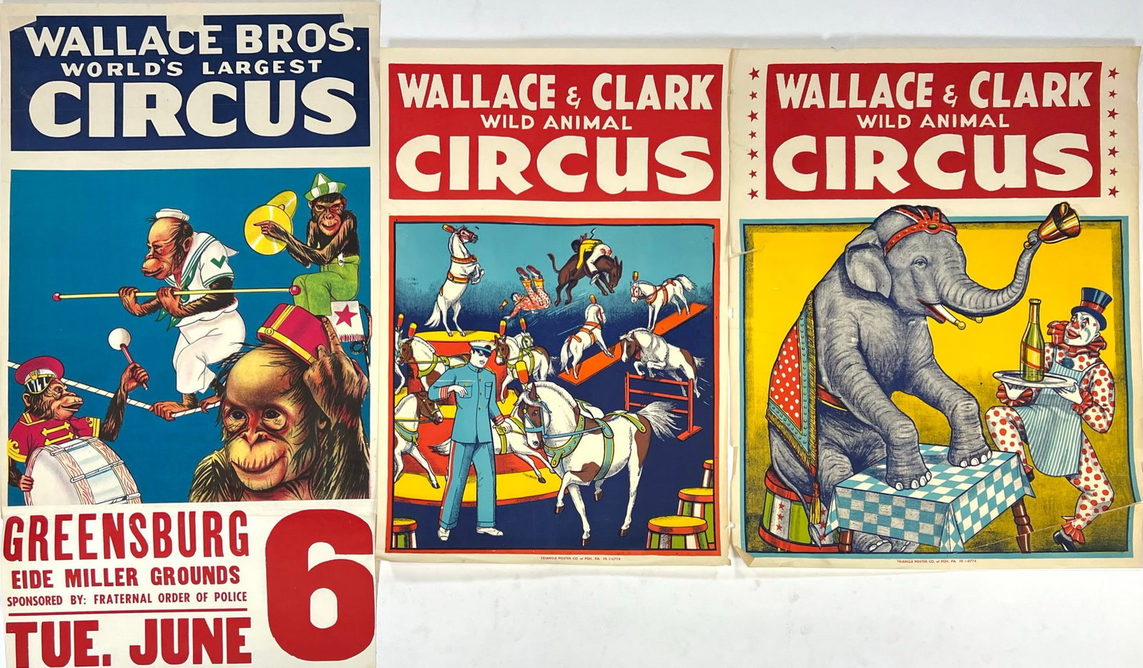 WALLACE BROS. CIRCUS POSTERS: COLLECTION OF WALLACE BROS. CIRCUS POSTERS, HALF SHEETS, WEAR CONSISTENT WITH POSTING, 21"X28"