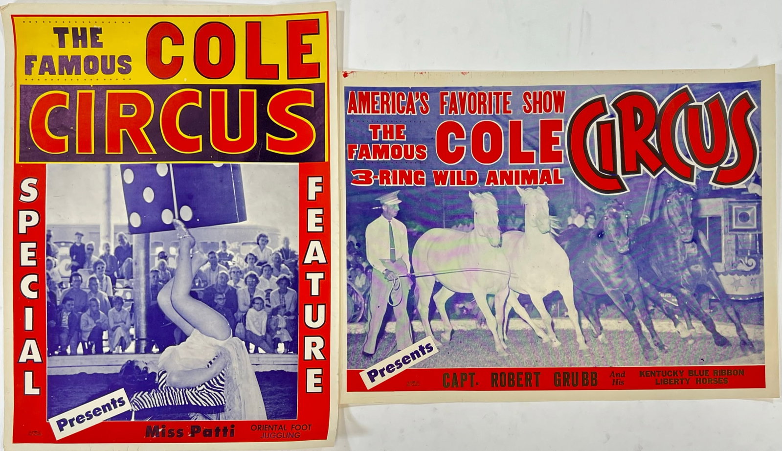 FAMOUS COLE CIRCUS POSTERS: HALF SHEETS, UNMOUNTED, WEAR CONSISTENT WITH POSTING, 21"X28"