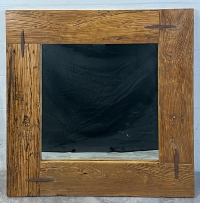 Rustic Wall Mirror: Rustic wood with iron accents. 40"x40"