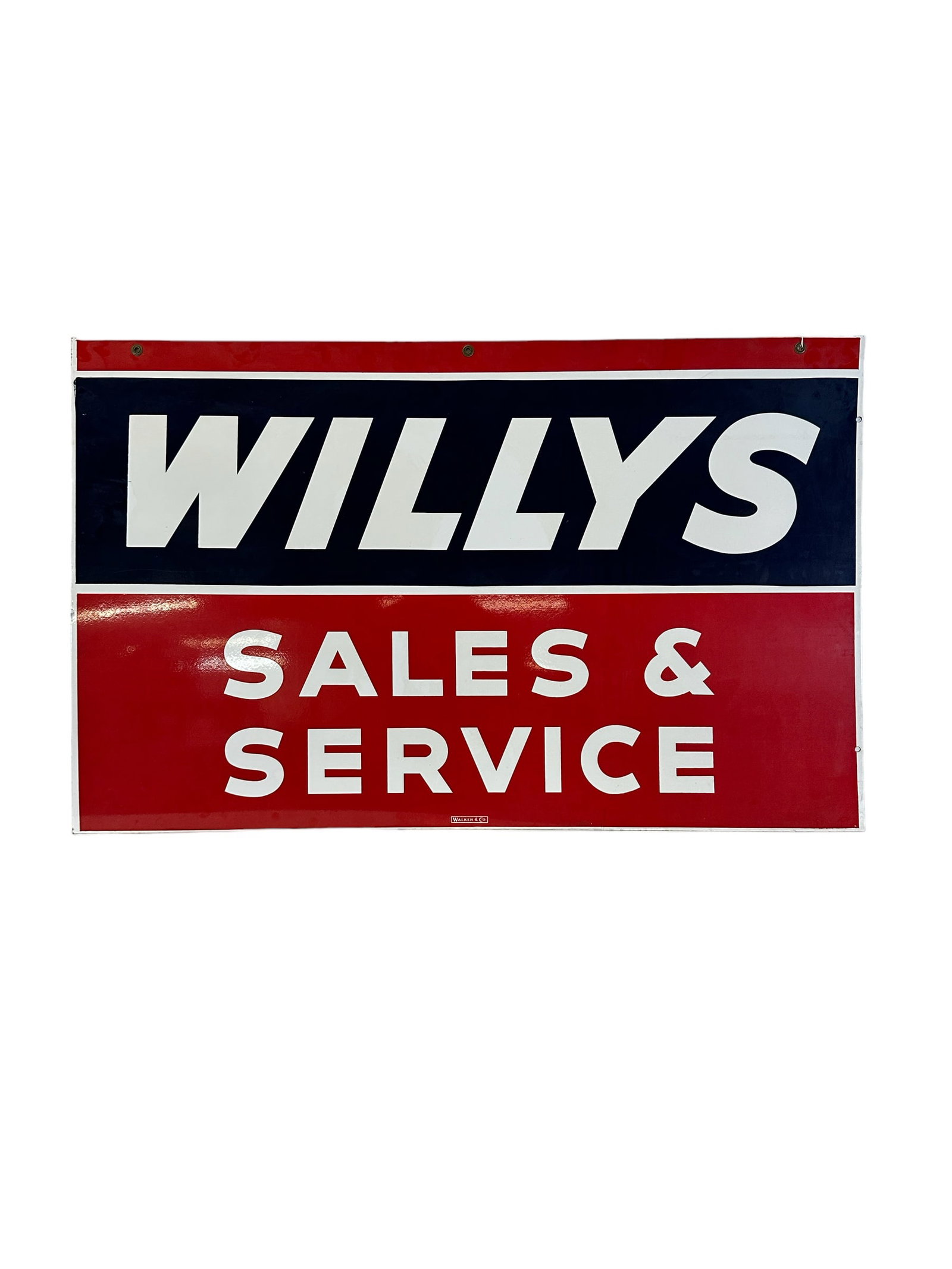 WILLYS SALES AND SERVICE SIGN DSP: WILLYS SALES AND SERVICE DOUBLE SIDED PORCELAIN SIGN. WALKER & COMPANY. EXCELLENT EXAMPLE.