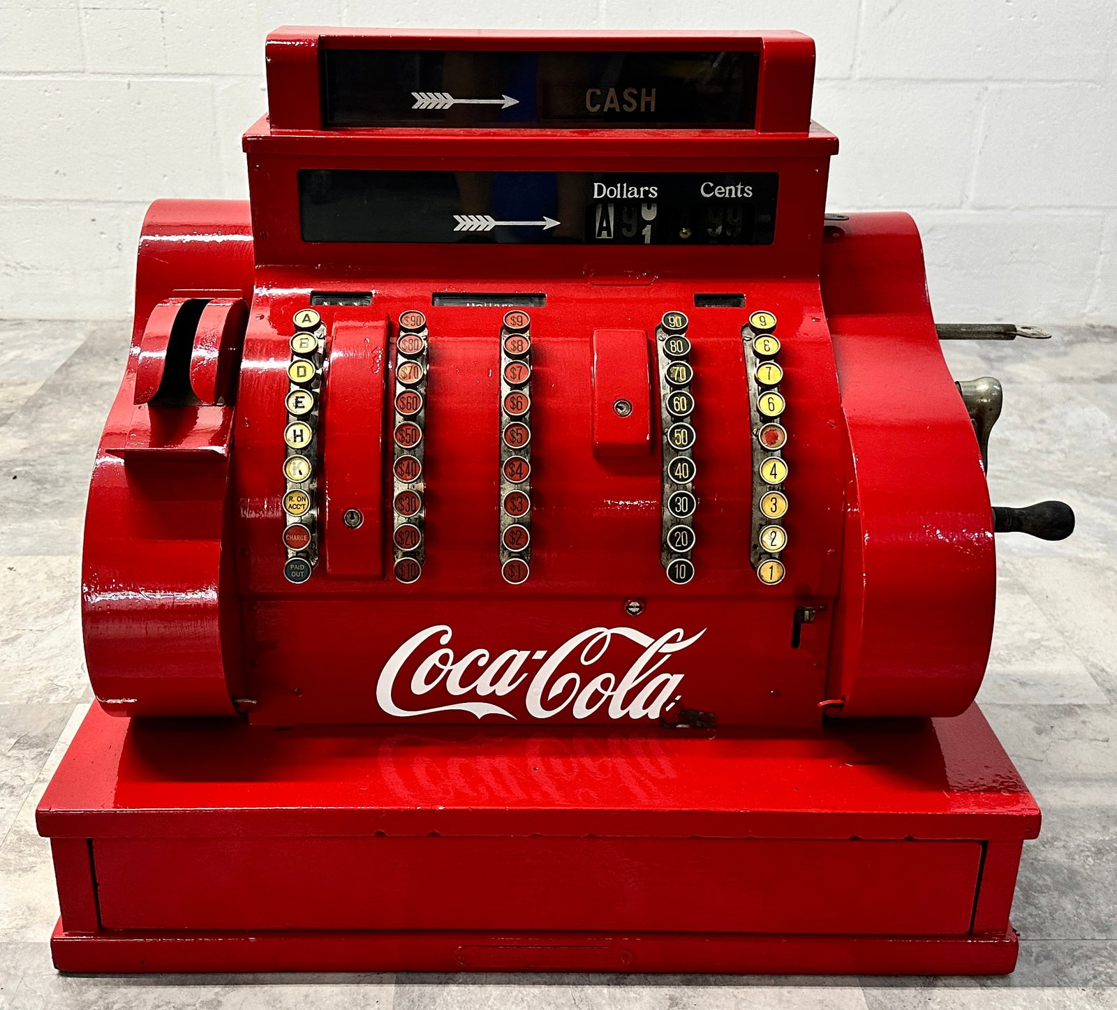 COCA-COLA NATIONAL CASH REGISTER: COCA-COLA BRANDED NATIONAL CASH REGISTER. EXTERIOR RESTORATION WITH KEYS. DRAWER DOES NOT CURRENTLY OPEN. 27"X17"X23"