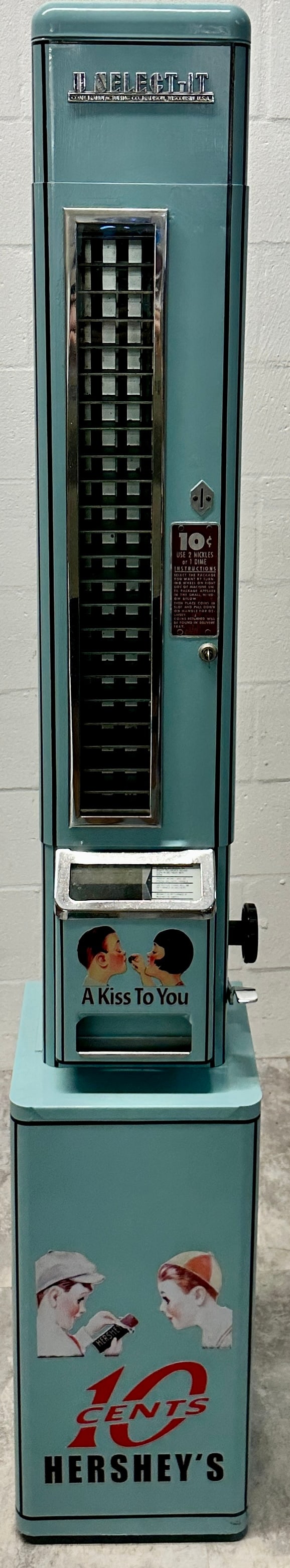 HERSHEY'S CHOCOLATE VENDING MACHINE: U-SELECT-IT BY COAN MANUFACTURING CO. WITH HERSHEY 'S BRANDING. KEY, WORKING CONDITION. 72"H
