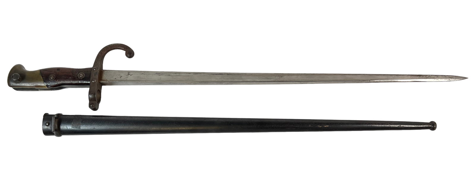 1879 FRENCH ETIENNE BAYONET: MATCHING NUMBERS ON SCABBARD AND GUARD. 26" OVERALL