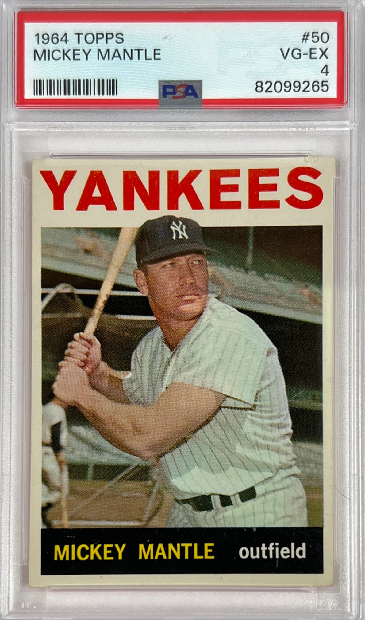 1964 Topps Mickey Mantle #50: CERTIFIED BY PSA VG-EX 4. GRADE BY PHOTO.