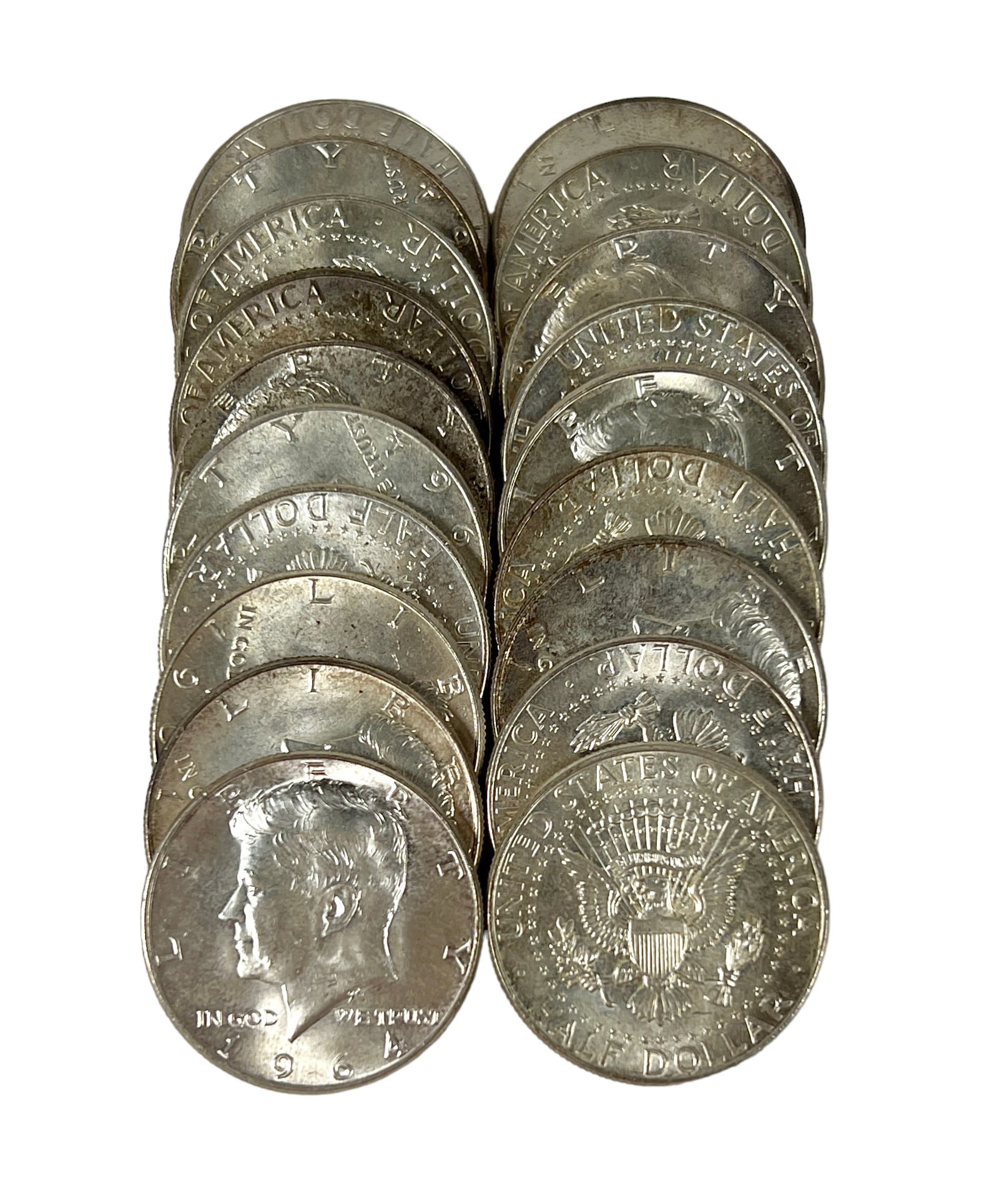 1964 KENNEDY HALF DOLLAR COLLECTION: SILVER HALF DOLLAR COLLECTION, $9.50 FACE VALUE, 19 COINS.