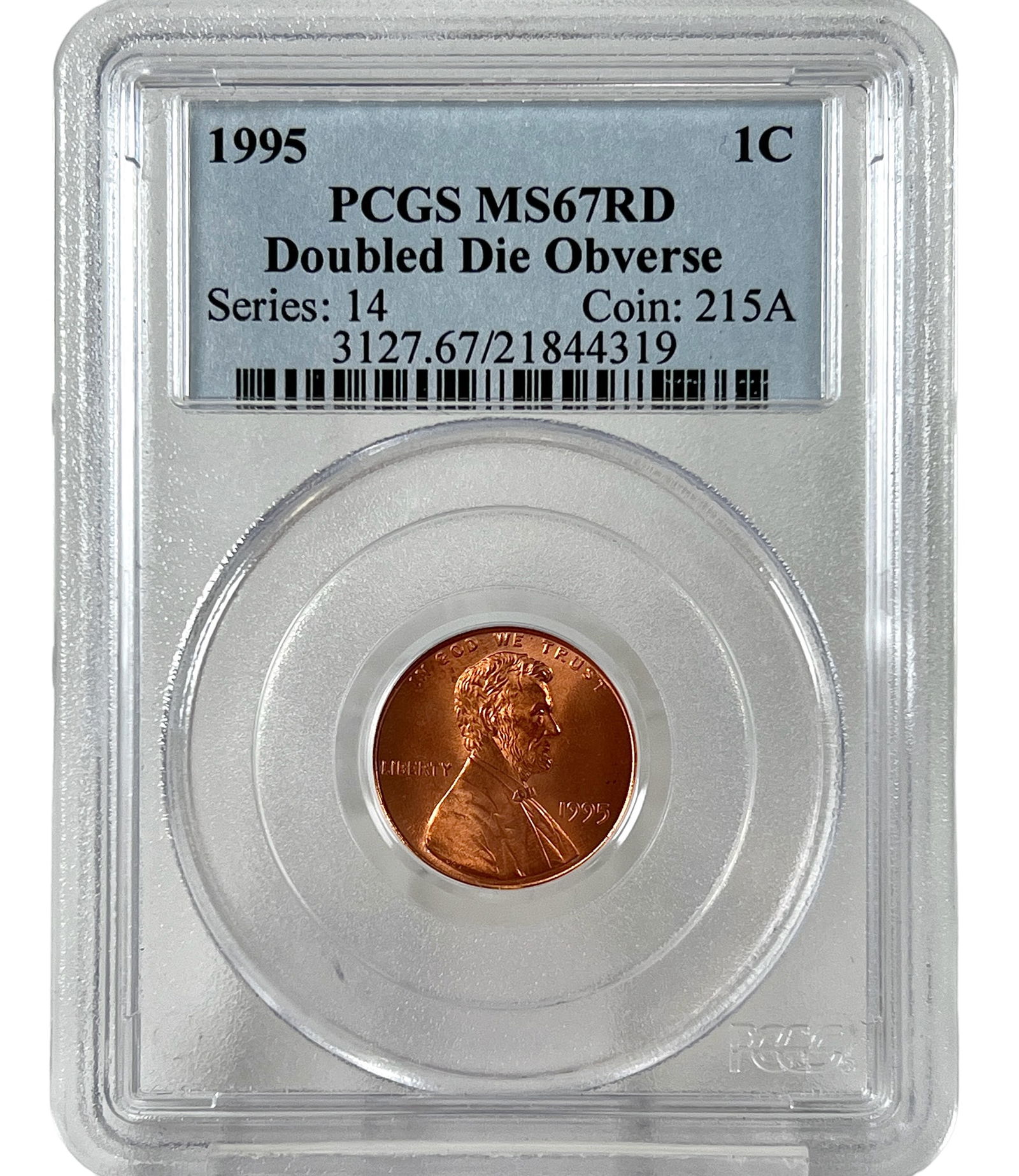 1995 U.S. LINCOLN CENT DDO: DOUBLE DIE OBVERSE, PCGS MS67 RD