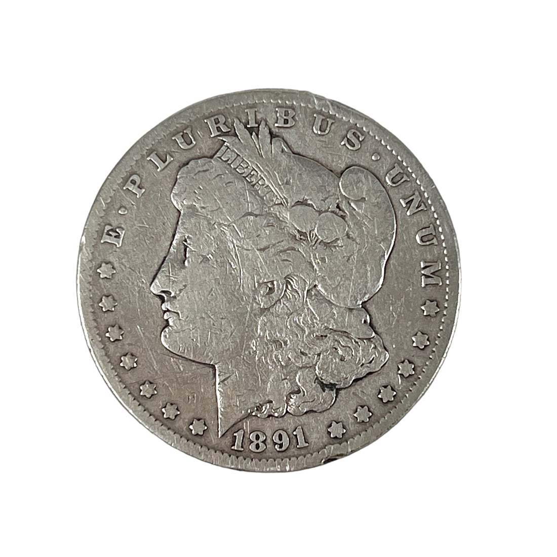 1891-CC MORGAN SILVER DOLLAR: CARSON CITY SILVER DOLLAR, F-VF