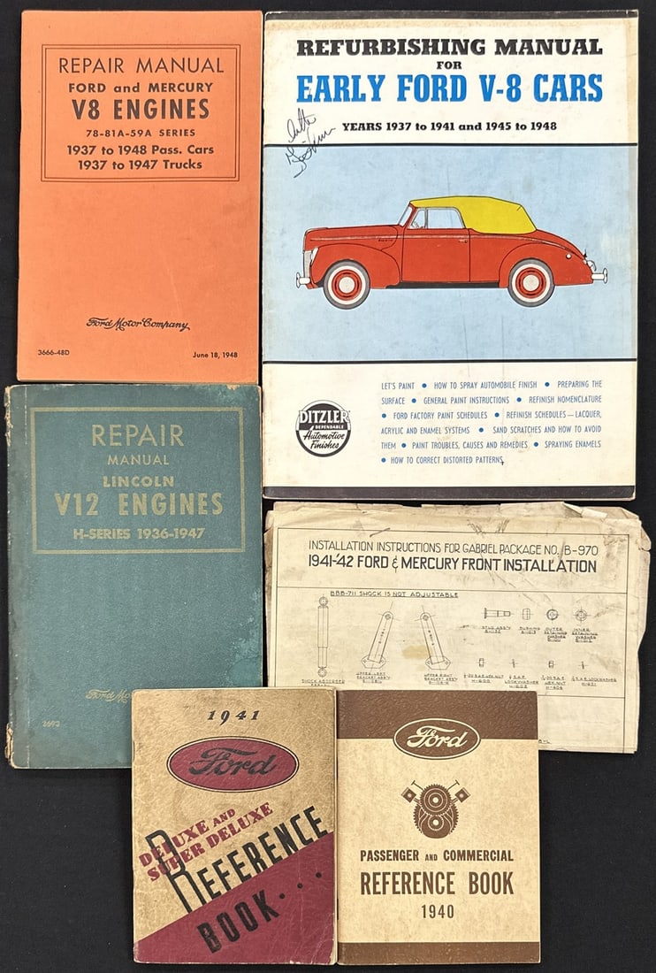 AUTOMOBILIA EMEPHERA COLLECTION: REFERENCE AND MANUALS FOR FORD PRODUCTS, EARLY FORD V-8 CARS, DELUXE AND SUPER DELUXE REFERENCE BOOK, 1940 PASSENGER AND COMMERICAL, FORD AND MERCURY V8 ENGINES, 1936-47 LINCOLN V12 ENGINES.