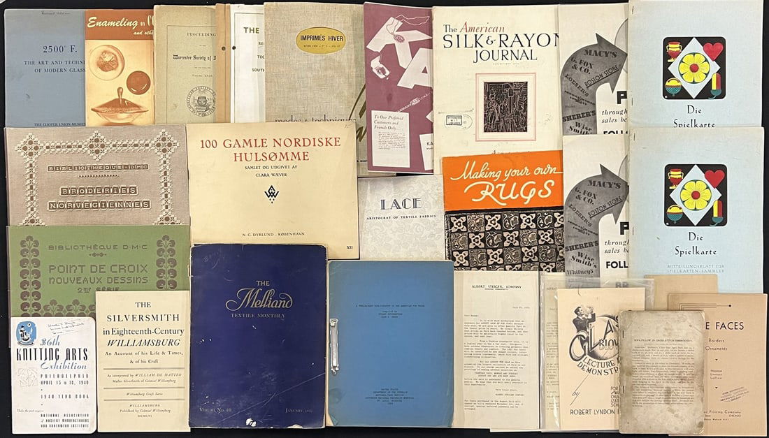 ARTS AND CRAFTS EPHEMERA COLLECTION: TEXTILES, EMBROIDERY, RUGS, GLASS-BLOWING AND MORE