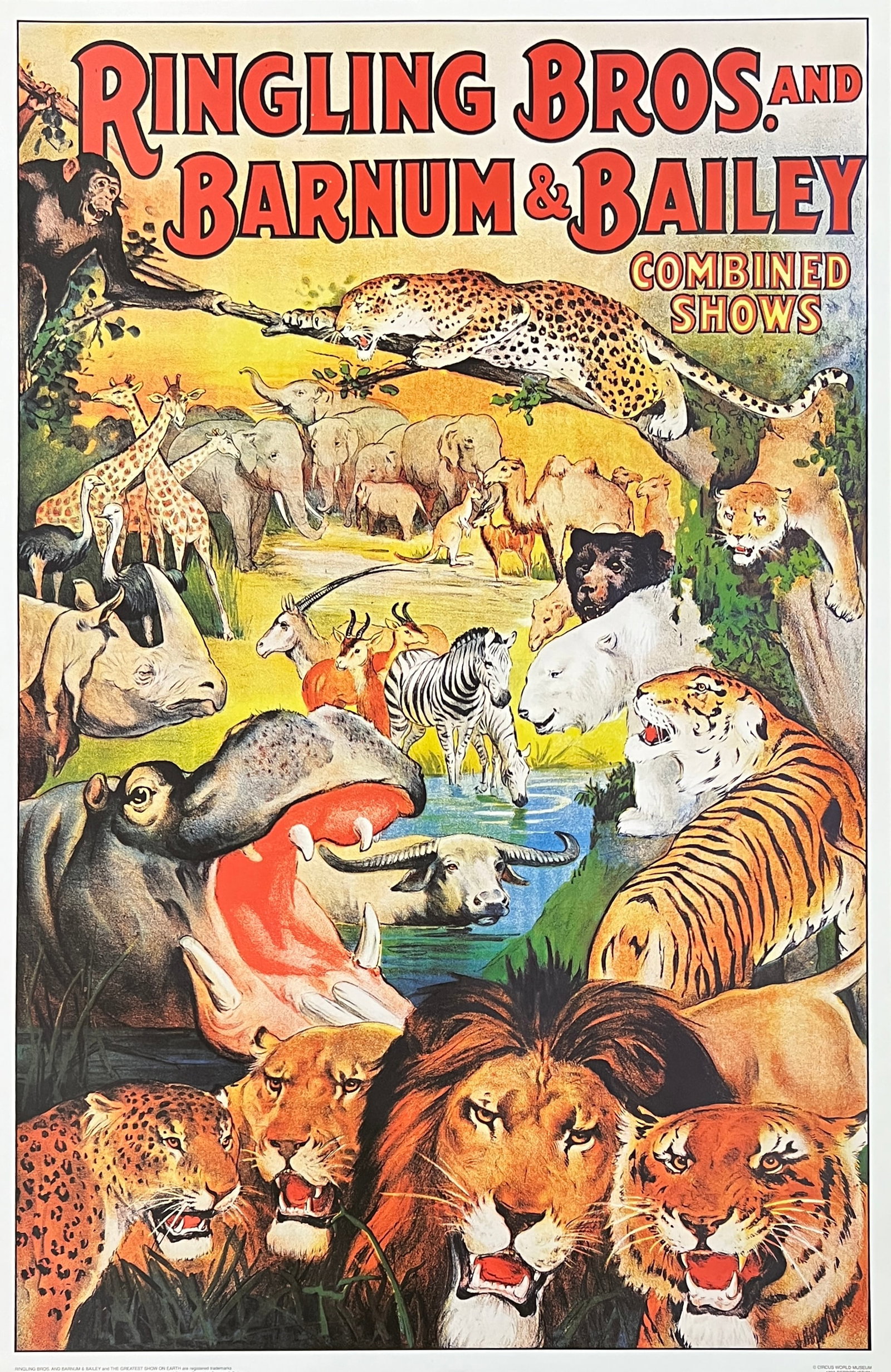RINGLING BROS. BARNUM BAILEY CIRCUS POSTER: RESTRIK POSTER FEATURING ANIMAL DISPLAY. UNMOUNTED, 18"X27"