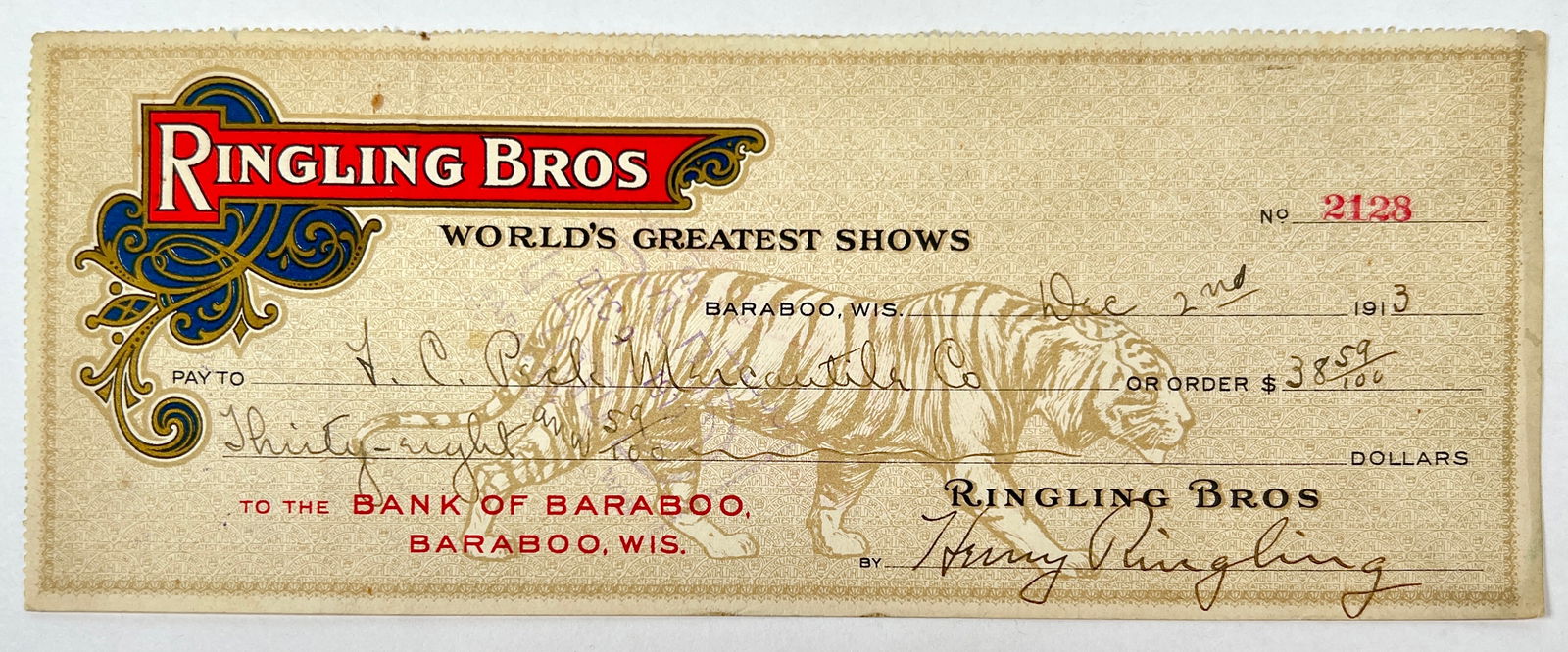 RINGLING BROS. CIRCUS BANK CHECK (1 of 1)