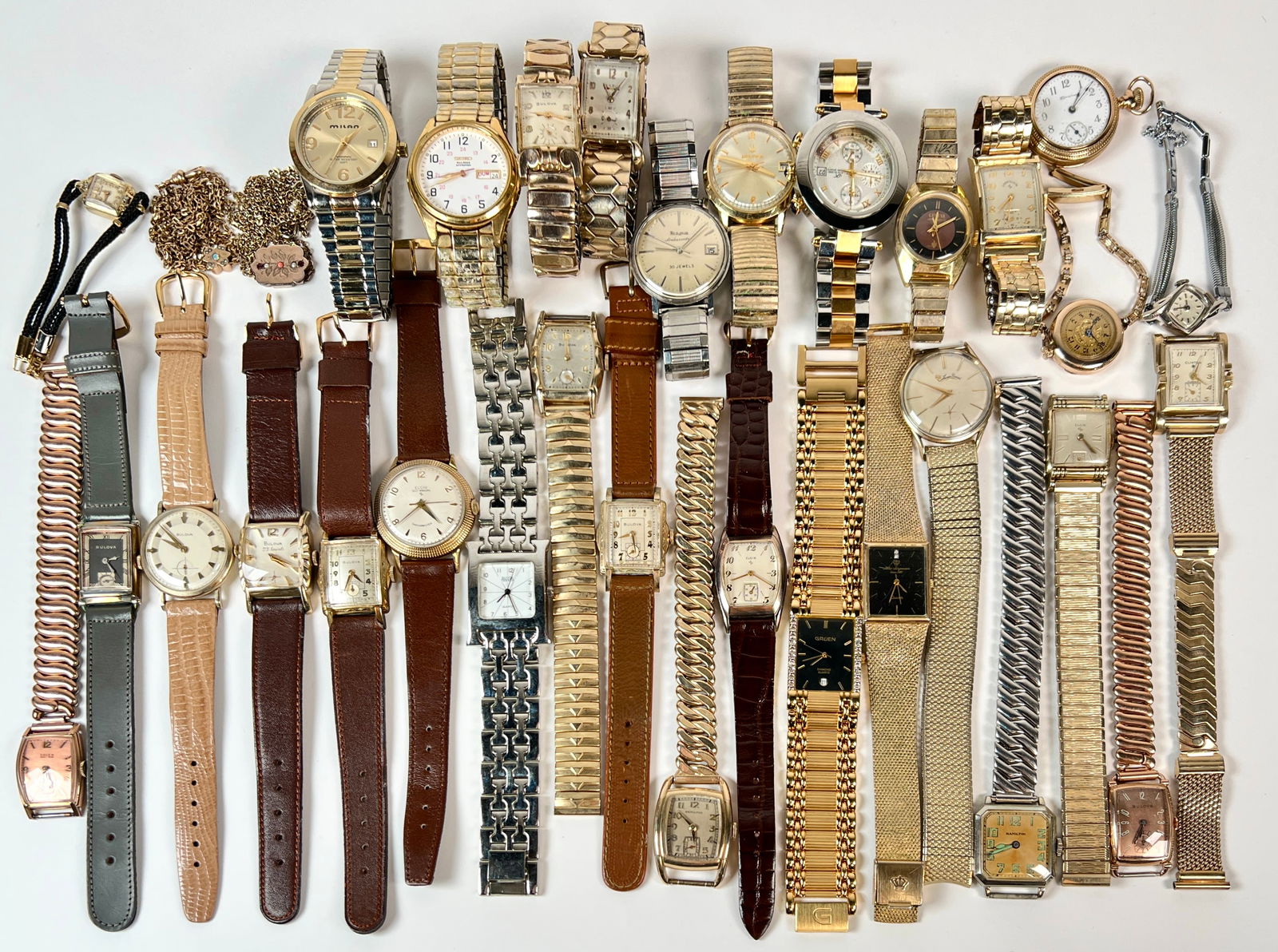 ESTATE COLLECTION OF TIMEPIECES: AN OUTSTANDING COLLECTION OF VINTAGE TIMEPIECES WATCHES. HAMILTON, BULOVA, ELGIN, BENRUS, ACCUTRON, KLAUS KOBEC, GRUEN, JORGENSEN, LUCIEN PICCARD AND OTHERS.