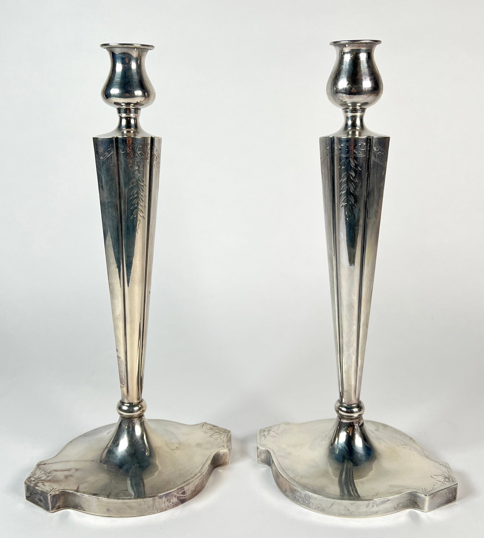 PAIR STERLING SILVER CANDLESTANDS: 13"H, 380 GRAMS TOTAL WEIGHT.