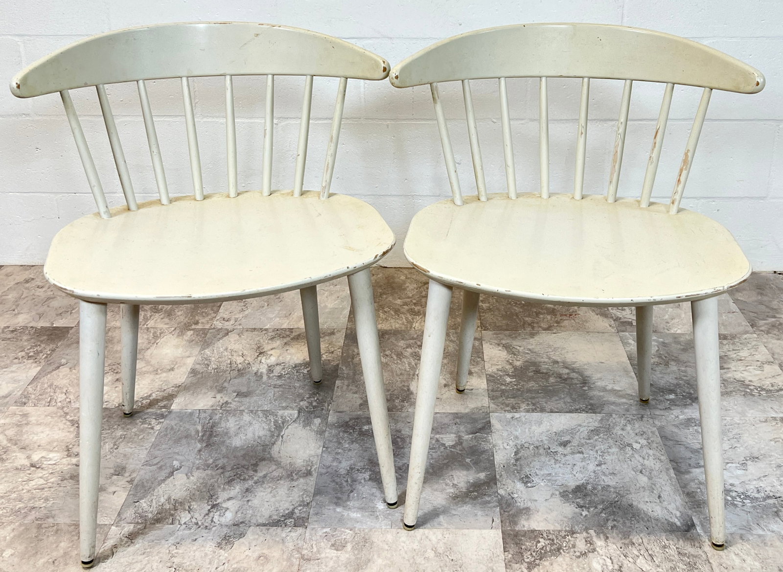 F.D.B. MOBLER - DENMARK SIDE CHAIRS: PAINTED IN WHITE. WEAR CONSISTENT WITH AGE, GOOD VINTAGE CONDITION.