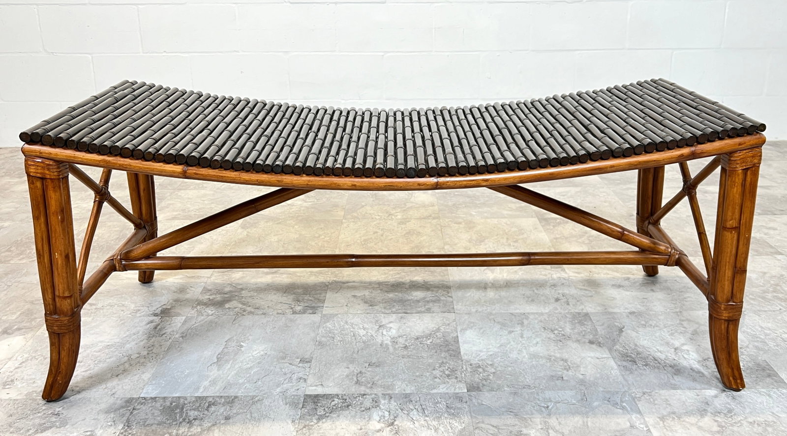 PALACEK BENCH: FAUX BAMBOO WOODEN FOYER BENCH. 49"W, 19"D