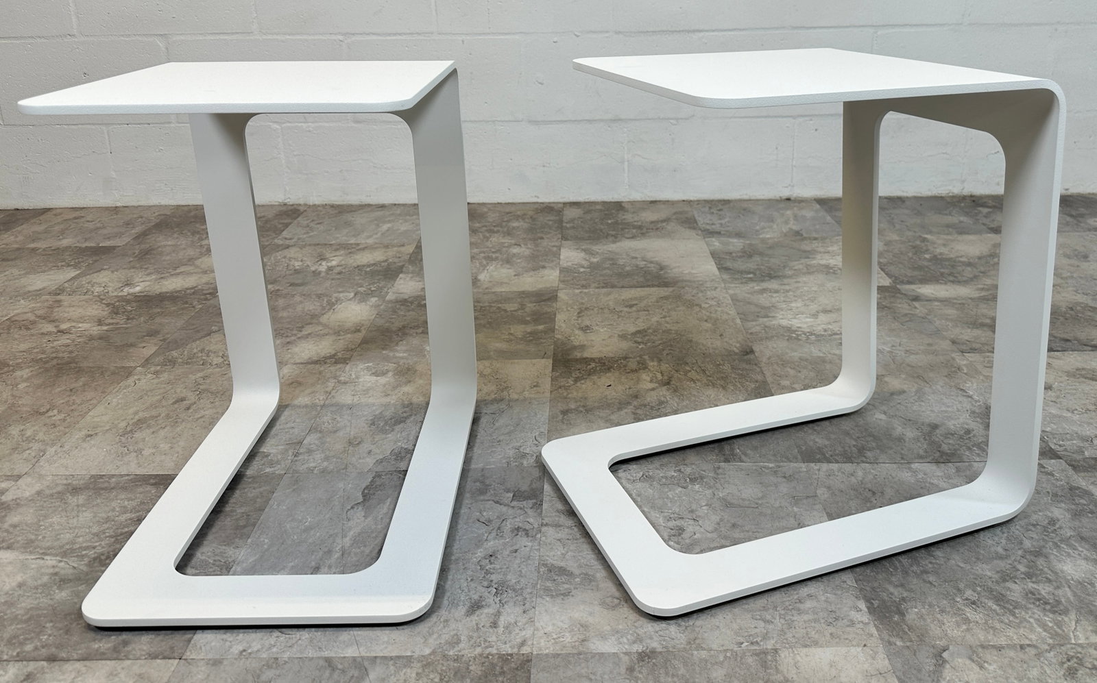 MANUTTI LUXURY POOL COCKTAIL TABLE: PAIR ALUMINUM POWDERCOATED IN WHITE. 18"