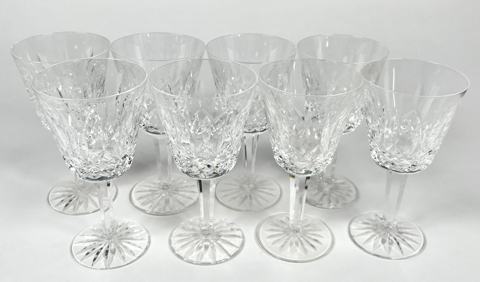WATERFORD CRYSTAL LISMORE: 8 CORDIAL GLASSES. 4"H