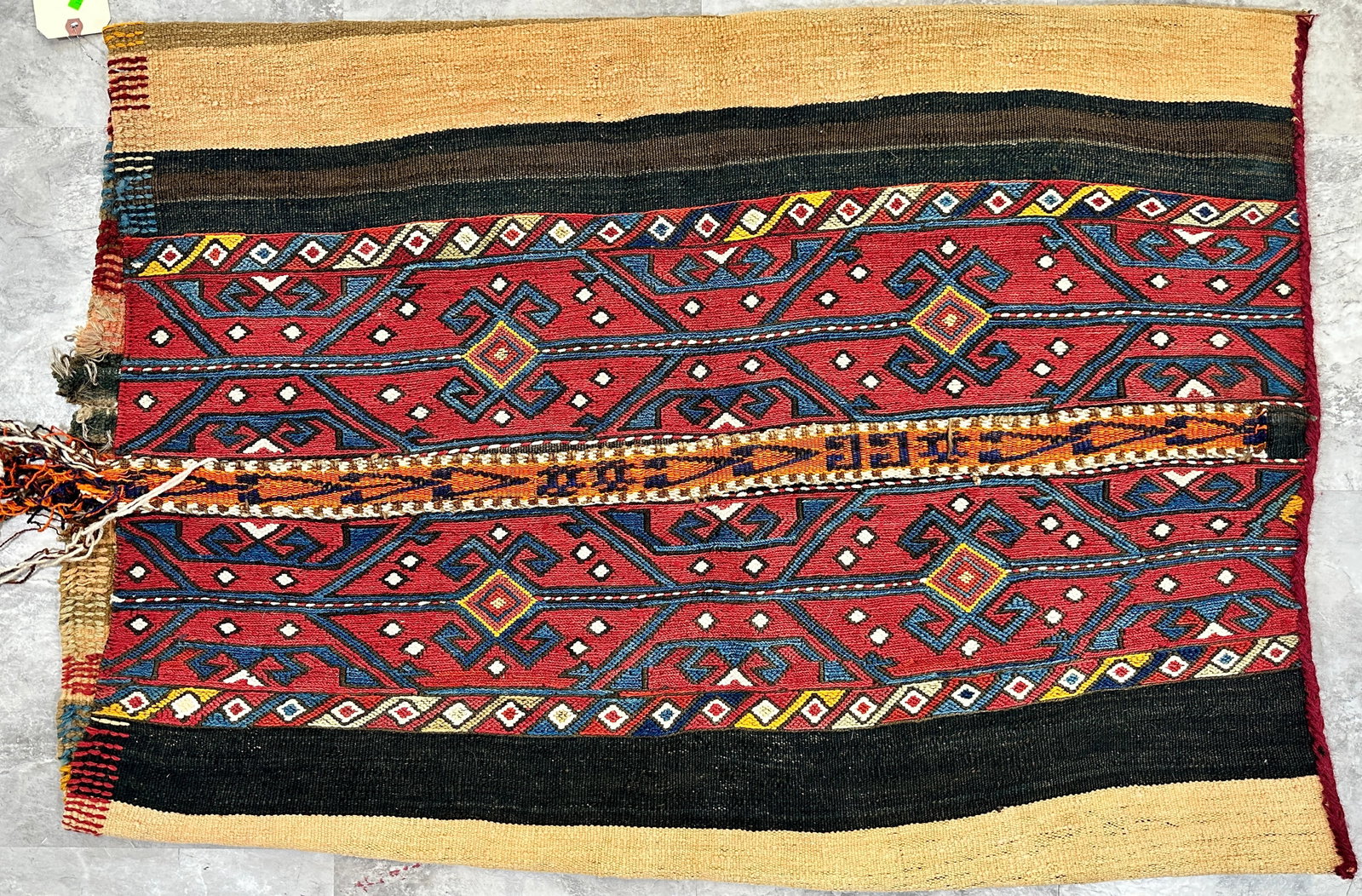 ANATOLIAN TRIBAL JIJIM CHUVAL SACK: WOVEN WITH HAND SPUN WOLL AND VEGETABLE DYES, USE AS INTENDED, WALL HANGING OR PILLOW ENCASEMENT. 28"X41"