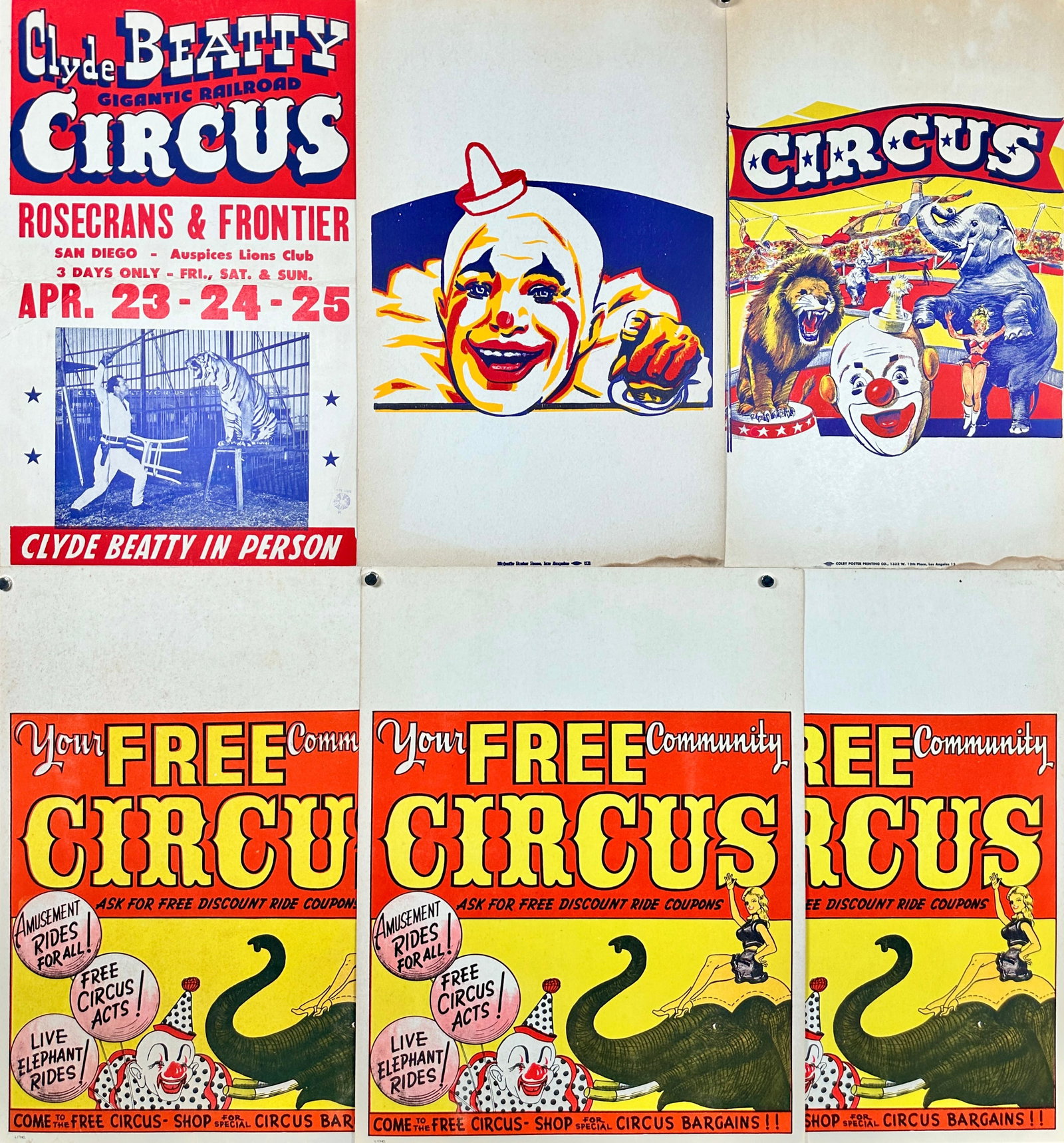CIRCUS WINDOW CARDS: CIRCUS ADVERTISING, HEAVY STOCK. LARGEST IS 17"X22"